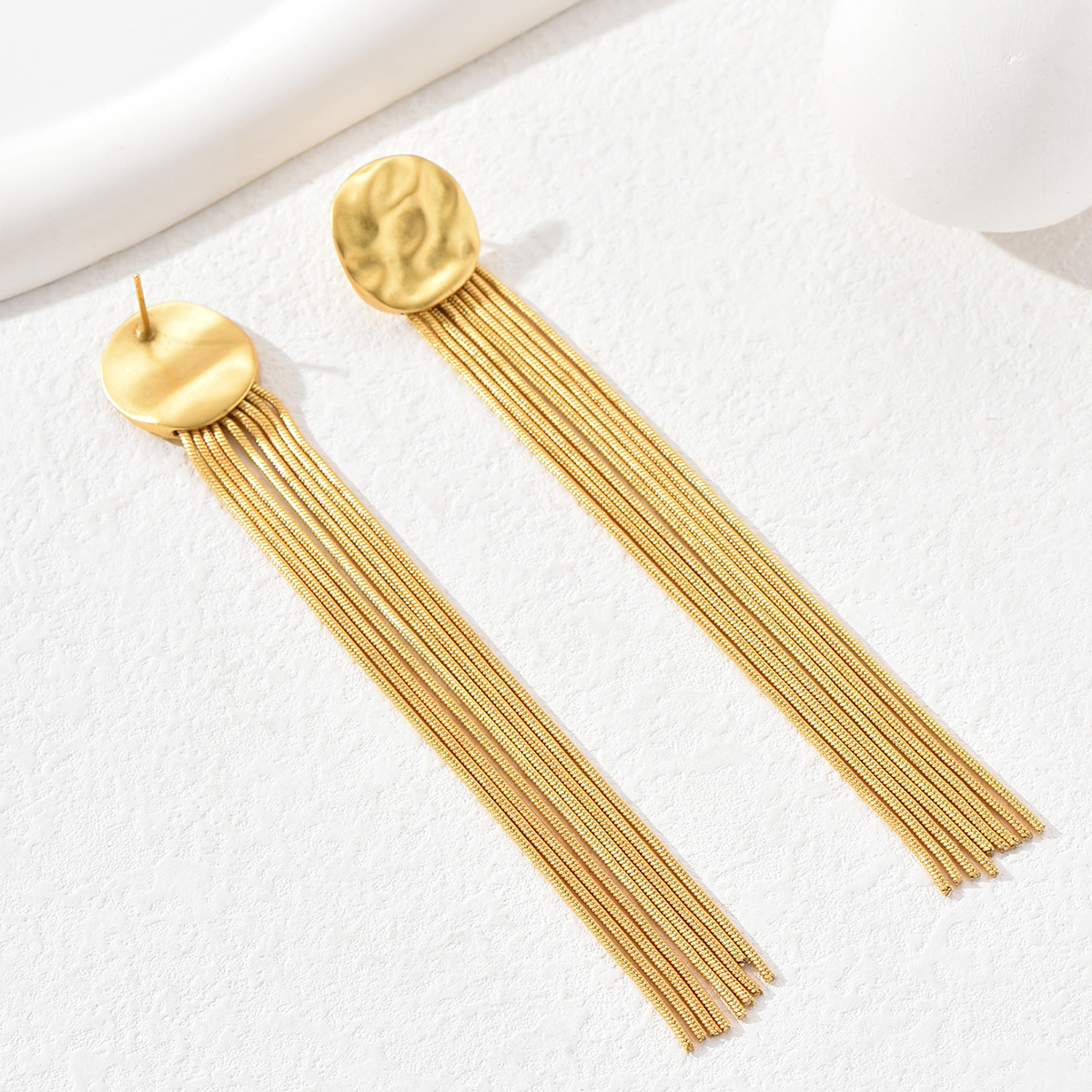 Simple Style Tassel Copper Dangling Earrings Gold Plated Copper Earrings 1 Pair