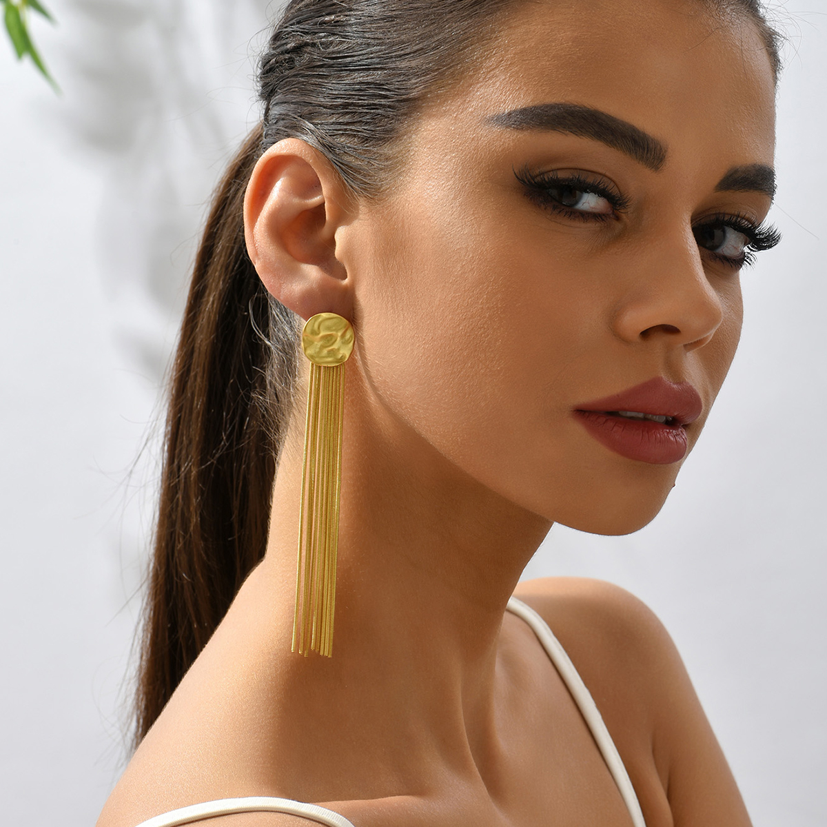 Simple Style Tassel Copper Dangling Earrings Gold Plated Copper Earrings 1 Pair