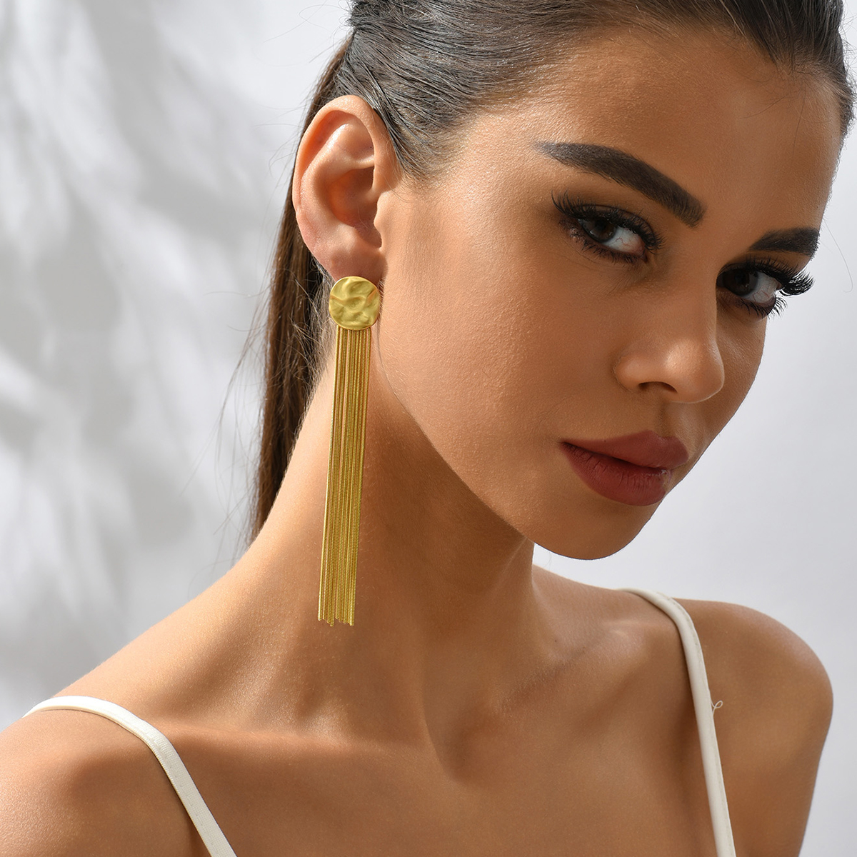 Simple Style Tassel Copper Dangling Earrings Gold Plated Copper Earrings 1 Pair