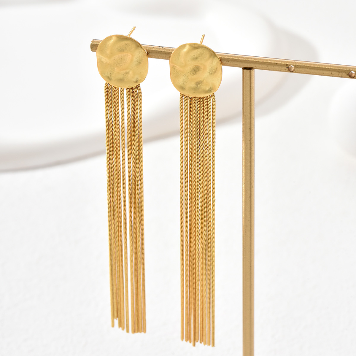 Simple Style Tassel Copper Dangling Earrings Gold Plated Copper Earrings 1 Pair