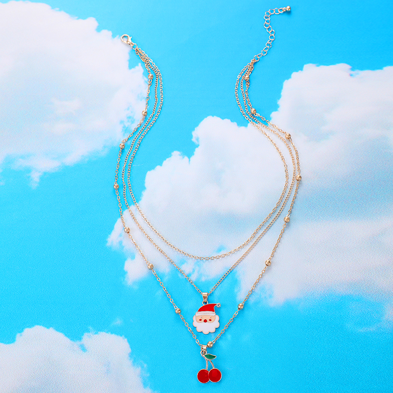 Fashion Santa Claus Cherry Alloy Plating Womenu0027S Layered Necklaces 1 Piece