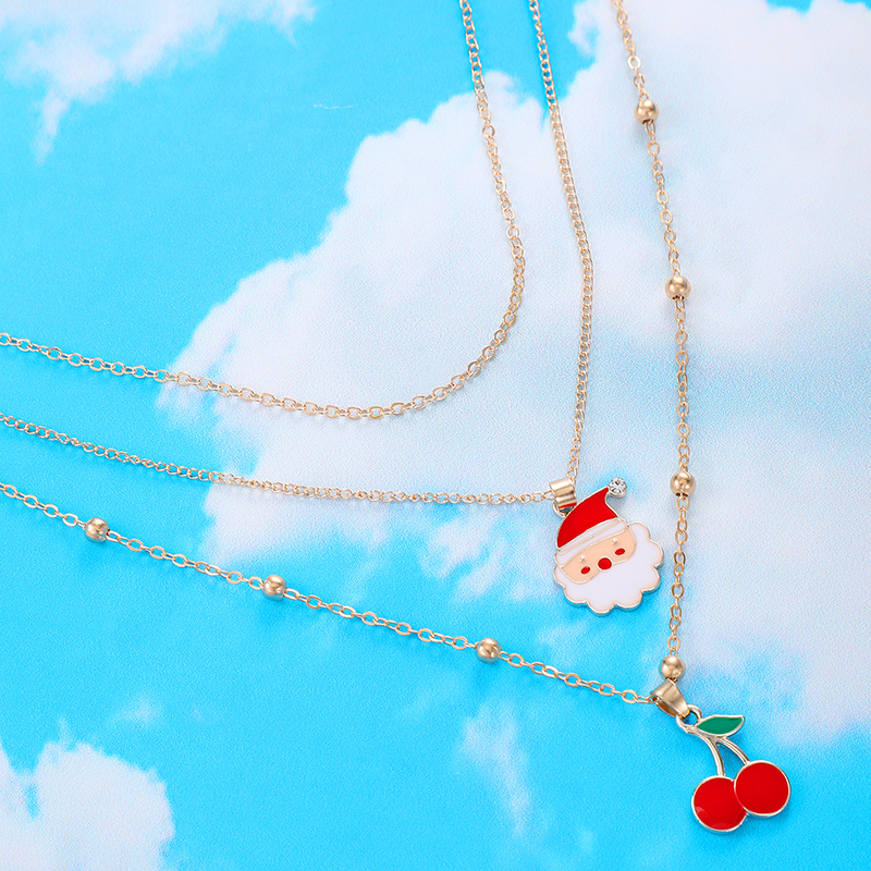 Fashion Santa Claus Cherry Alloy Plating Womenu0027S Layered Necklaces 1 Piece