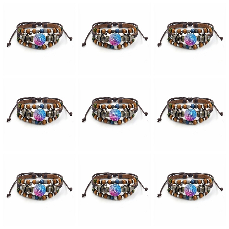 Vintage Style Constellation Pu Leather Braid Artificial Gemstones Menu0027S Bracelets 1 Piece