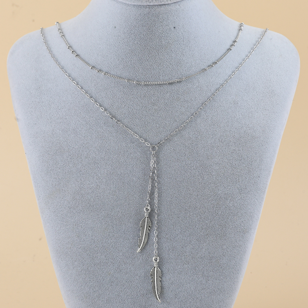 Fashion Feather Alloy Layered Pendant Necklace 1 Piece