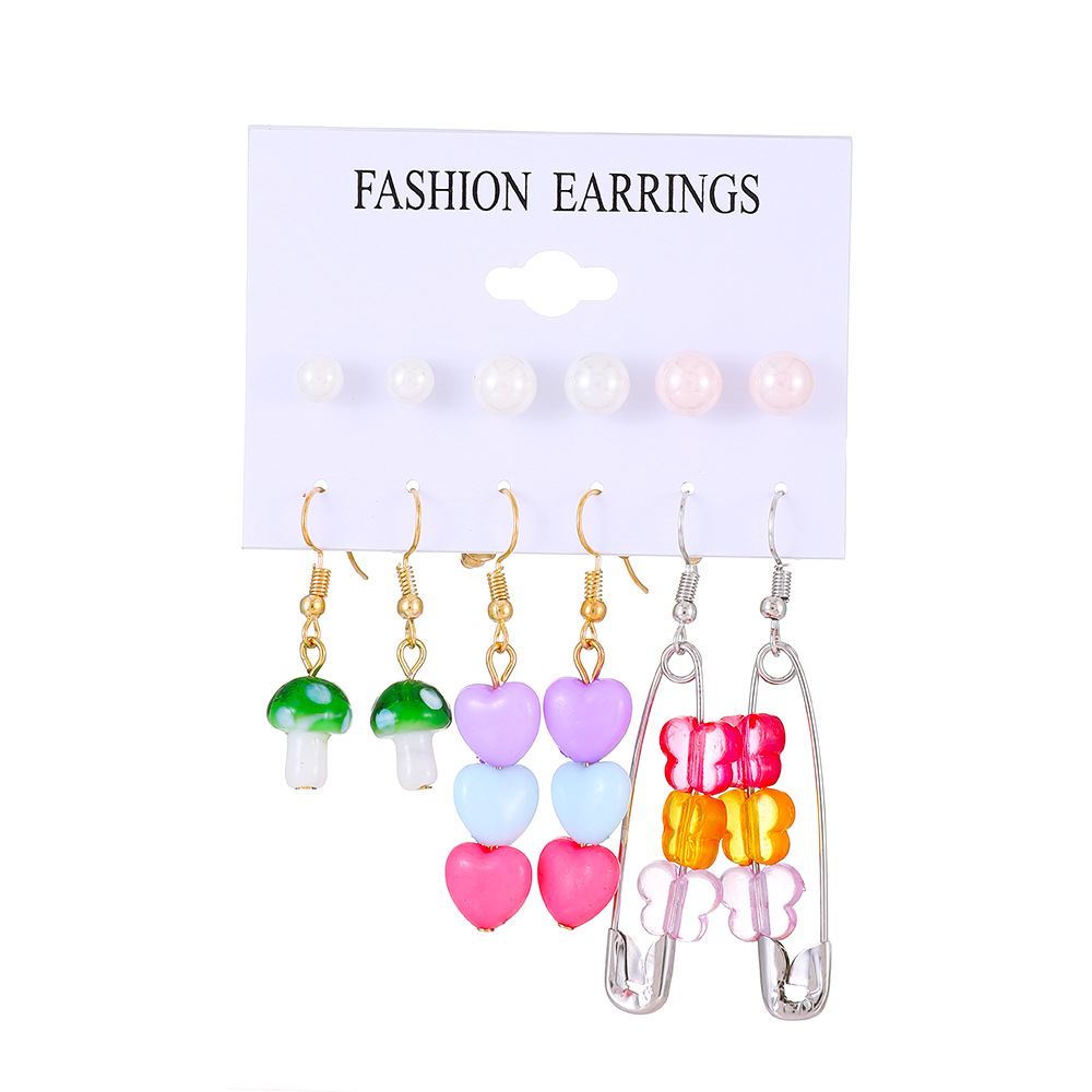 Fashion Butterfly Alloy Beaded Artificial Pearls Drop Earrings 6 Pieces