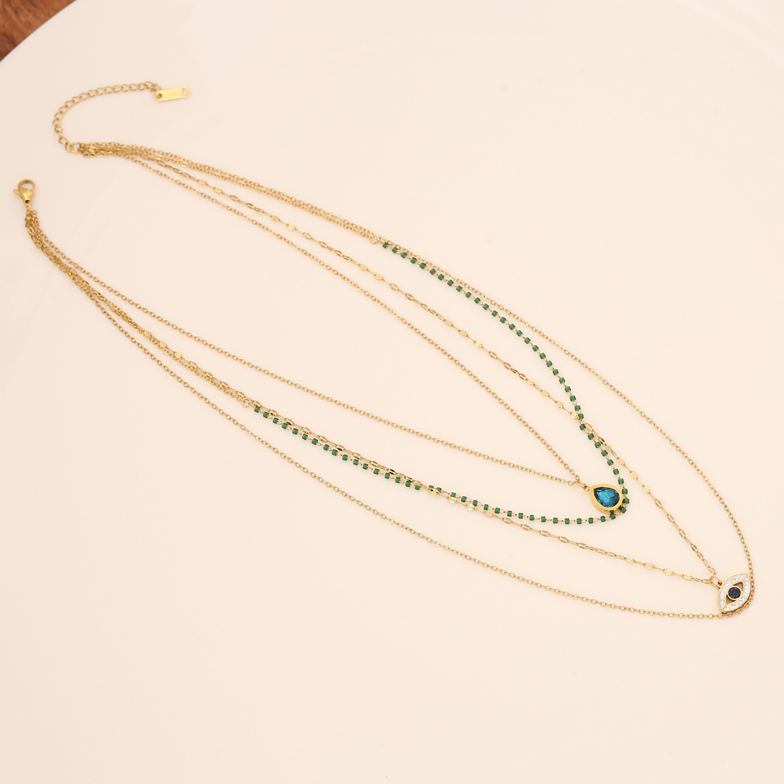 Fashion Eye Stainless Steel Layered Necklaces Layered Inlay Artificial Gemstones Stainless Steel Nec