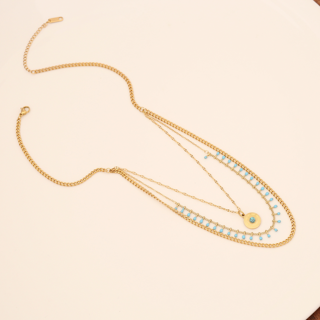 Fashion Eye Stainless Steel Layered Necklaces Layered Inlay Artificial Gemstones Stainless Steel Nec