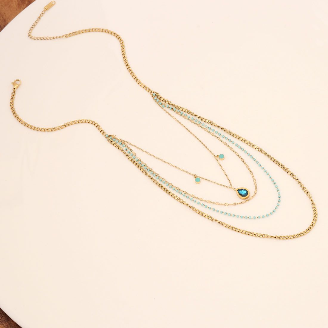 Fashion Eye Stainless Steel Layered Necklaces Layered Inlay Artificial Gemstones Stainless Steel Nec