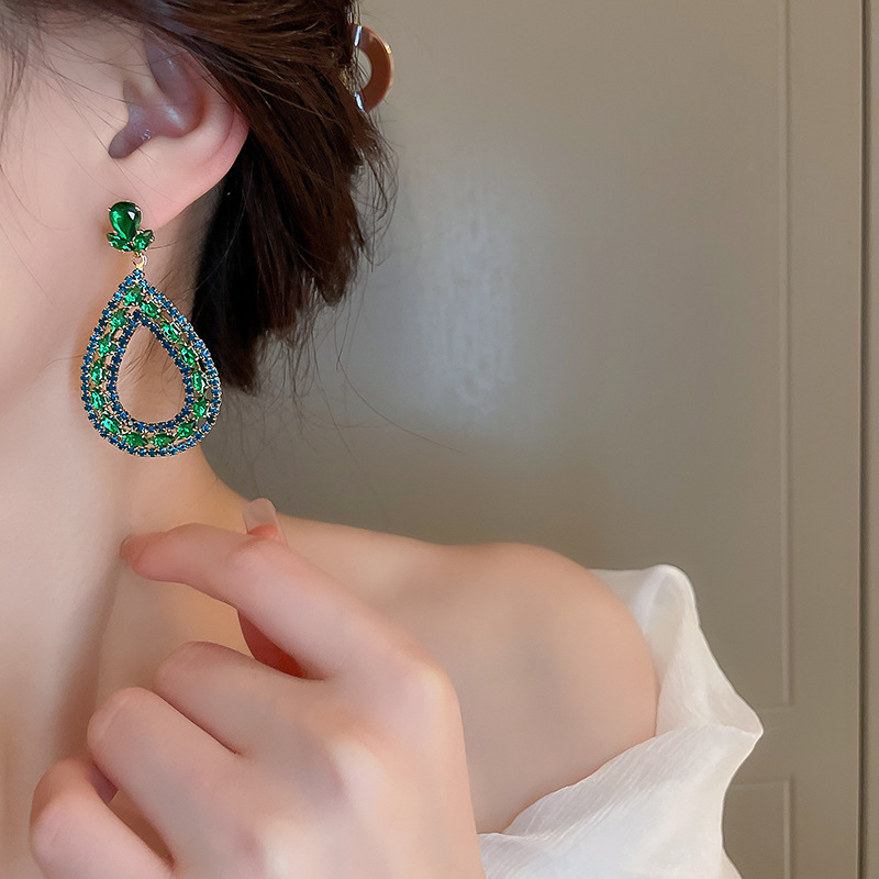 Fashion Water Droplets Copper Drop Earrings Inlay Zircon Copper Earrings