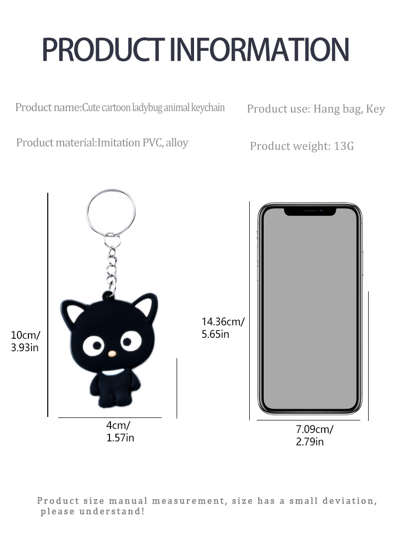 Cute Panda Beetles Elephant PVC Epoxy Bag Pendant Keychain 1 Set