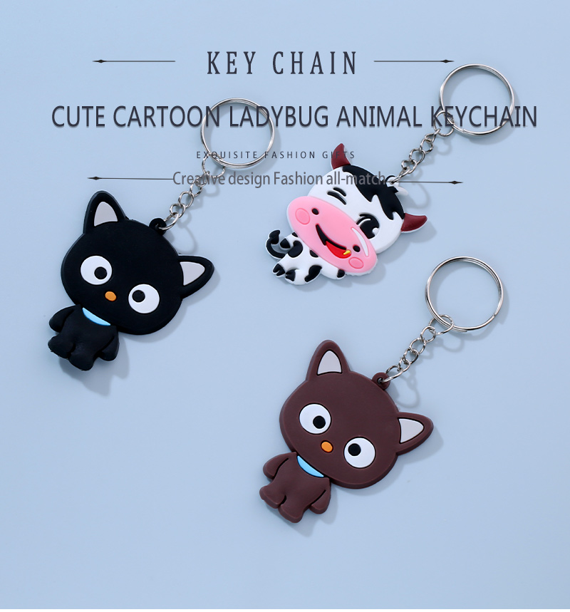 Cute Panda Beetles Elephant PVC Epoxy Bag Pendant Keychain 1 Set