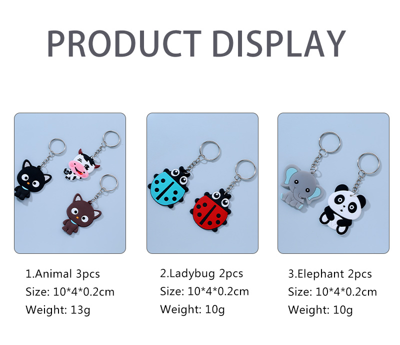 Cute Panda Beetles Elephant PVC Epoxy Bag Pendant Keychain 1 Set