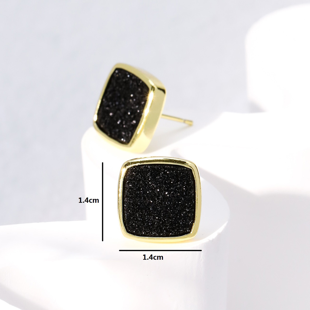 Fashion Square Copper Ear Studs Gold Plated Crystal Copper Earrings 1 Pair