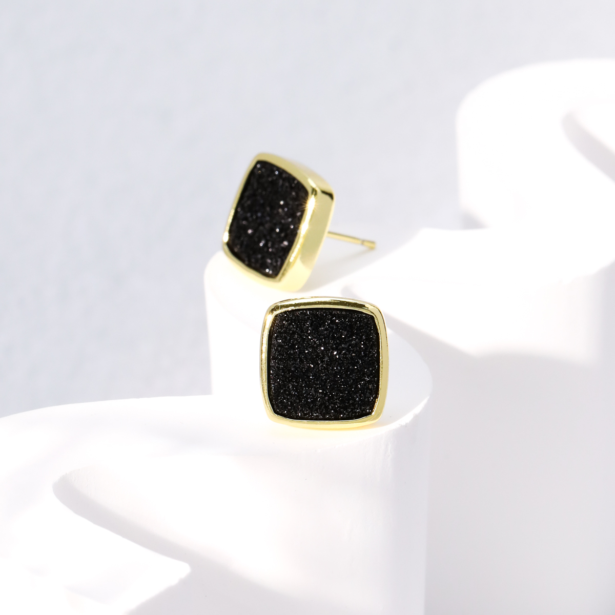 Fashion Square Copper Ear Studs Gold Plated Crystal Copper Earrings 1 Pair