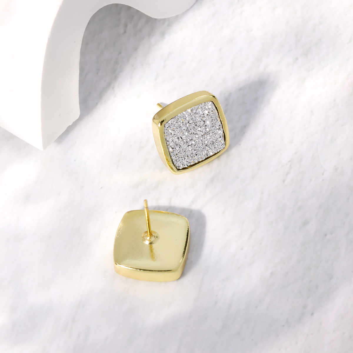 Fashion Square Copper Ear Studs Gold Plated Crystal Copper Earrings 1 Pair