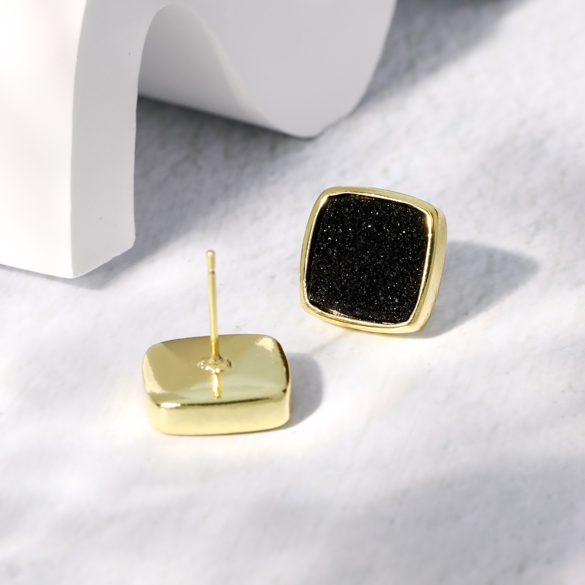 Fashion Square Copper Ear Studs Gold Plated Crystal Copper Earrings 1 Pair