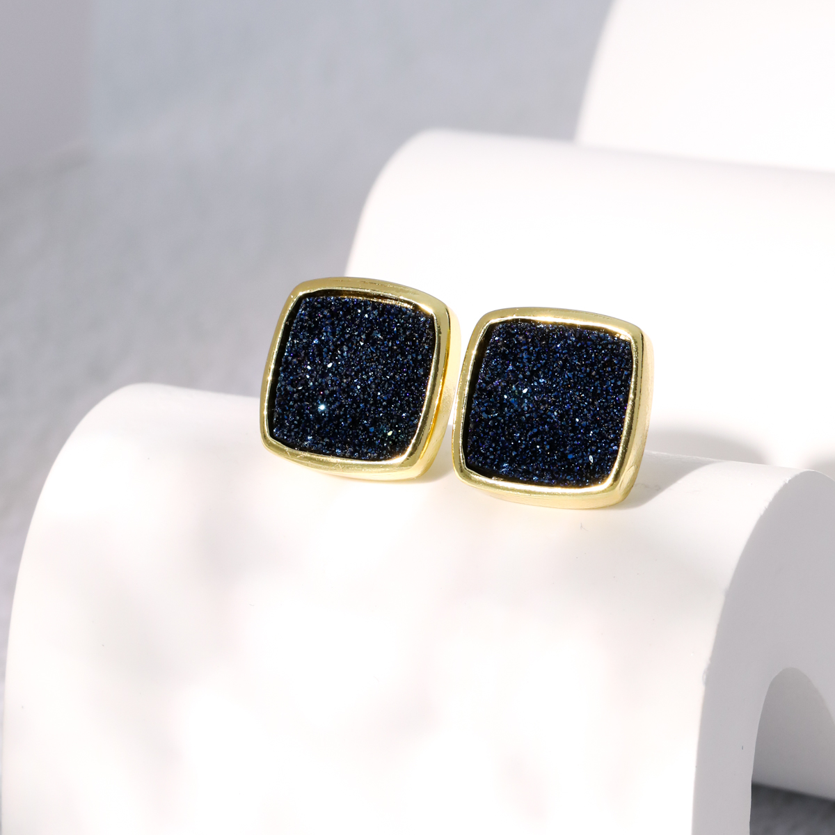 Fashion Square Copper Ear Studs Gold Plated Crystal Copper Earrings 1 Pair