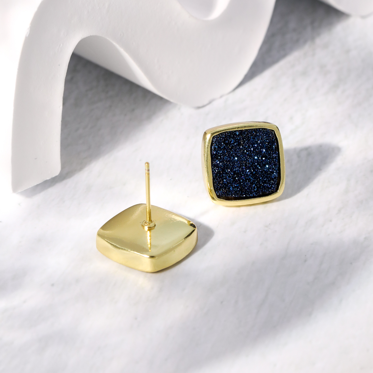 Fashion Square Copper Ear Studs Gold Plated Crystal Copper Earrings 1 Pair