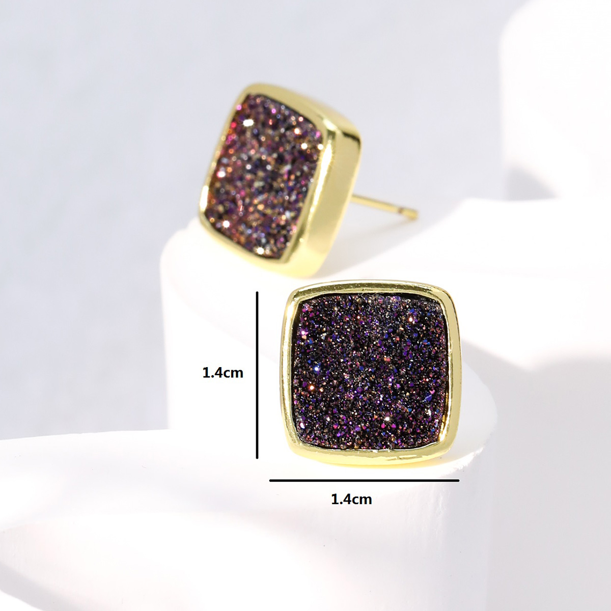 Fashion Square Copper Ear Studs Gold Plated Crystal Copper Earrings 1 Pair