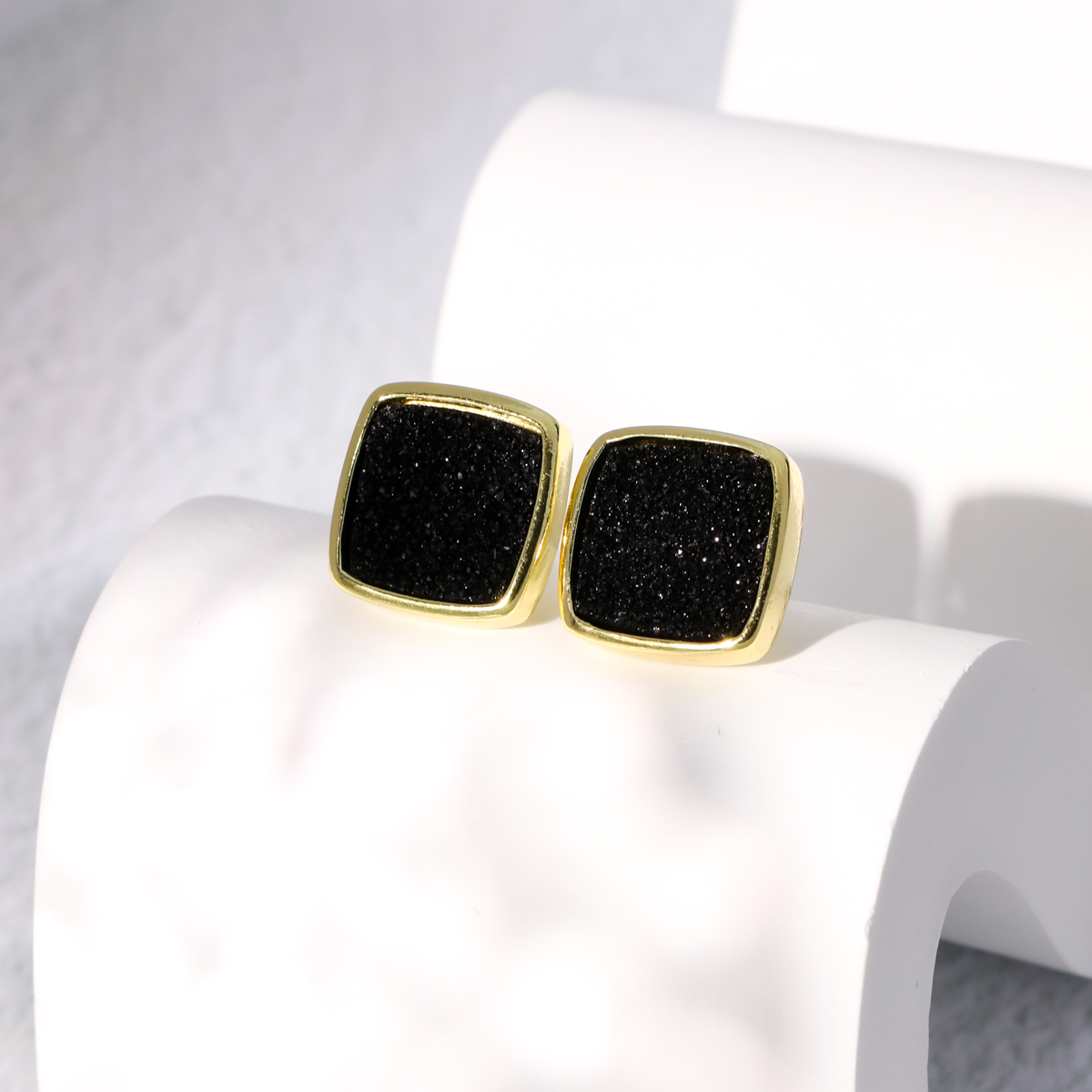 Fashion Square Copper Ear Studs Gold Plated Crystal Copper Earrings 1 Pair