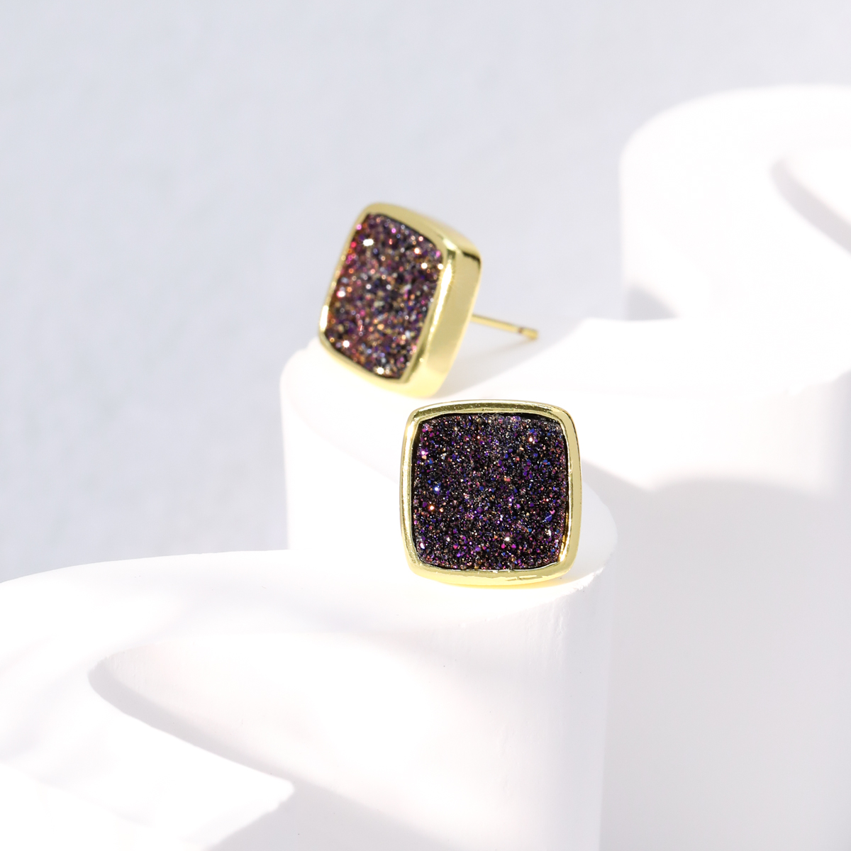 Fashion Square Copper Ear Studs Gold Plated Crystal Copper Earrings 1 Pair