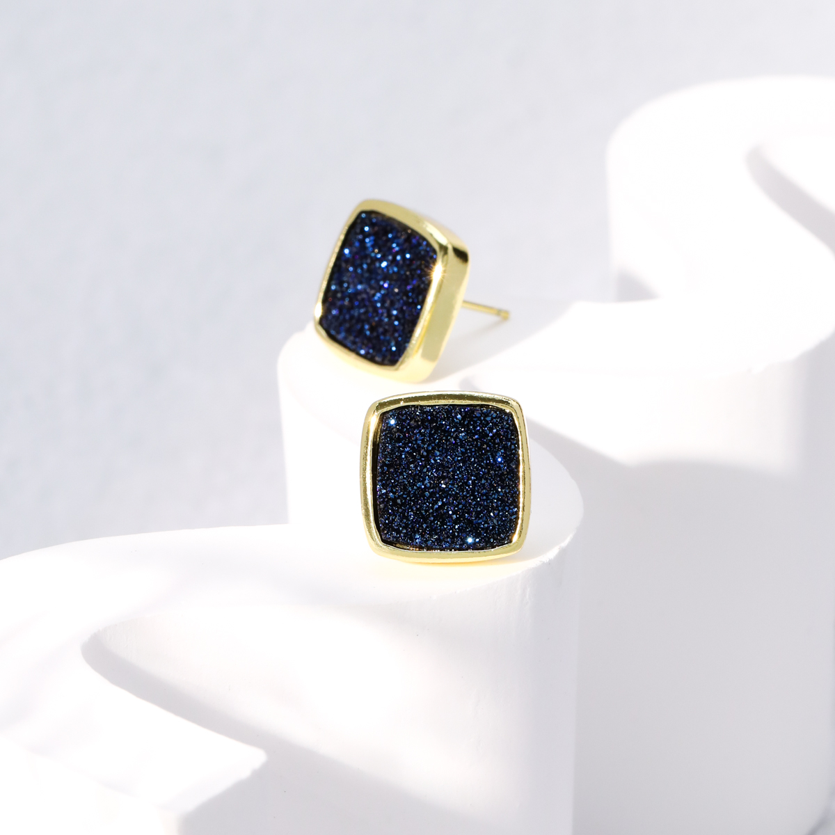 Fashion Square Copper Ear Studs Gold Plated Crystal Copper Earrings 1 Pair