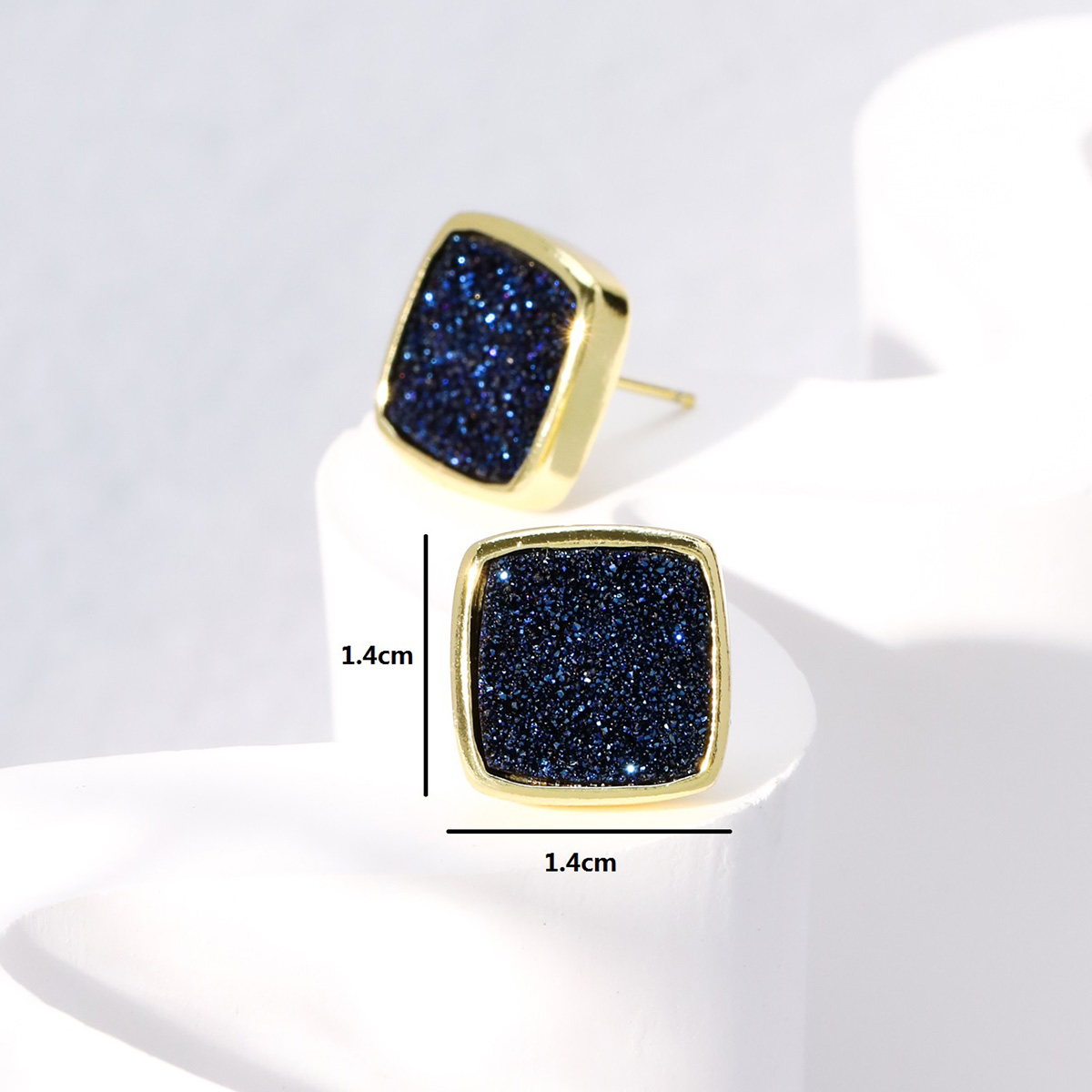 Fashion Square Copper Ear Studs Gold Plated Crystal Copper Earrings 1 Pair