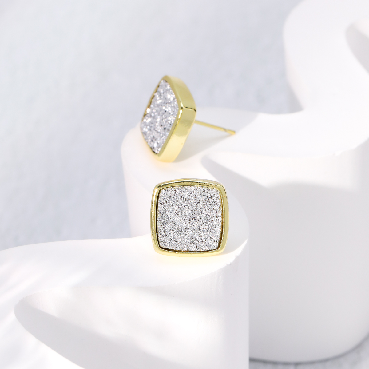 Fashion Square Copper Ear Studs Gold Plated Crystal Copper Earrings 1 Pair
