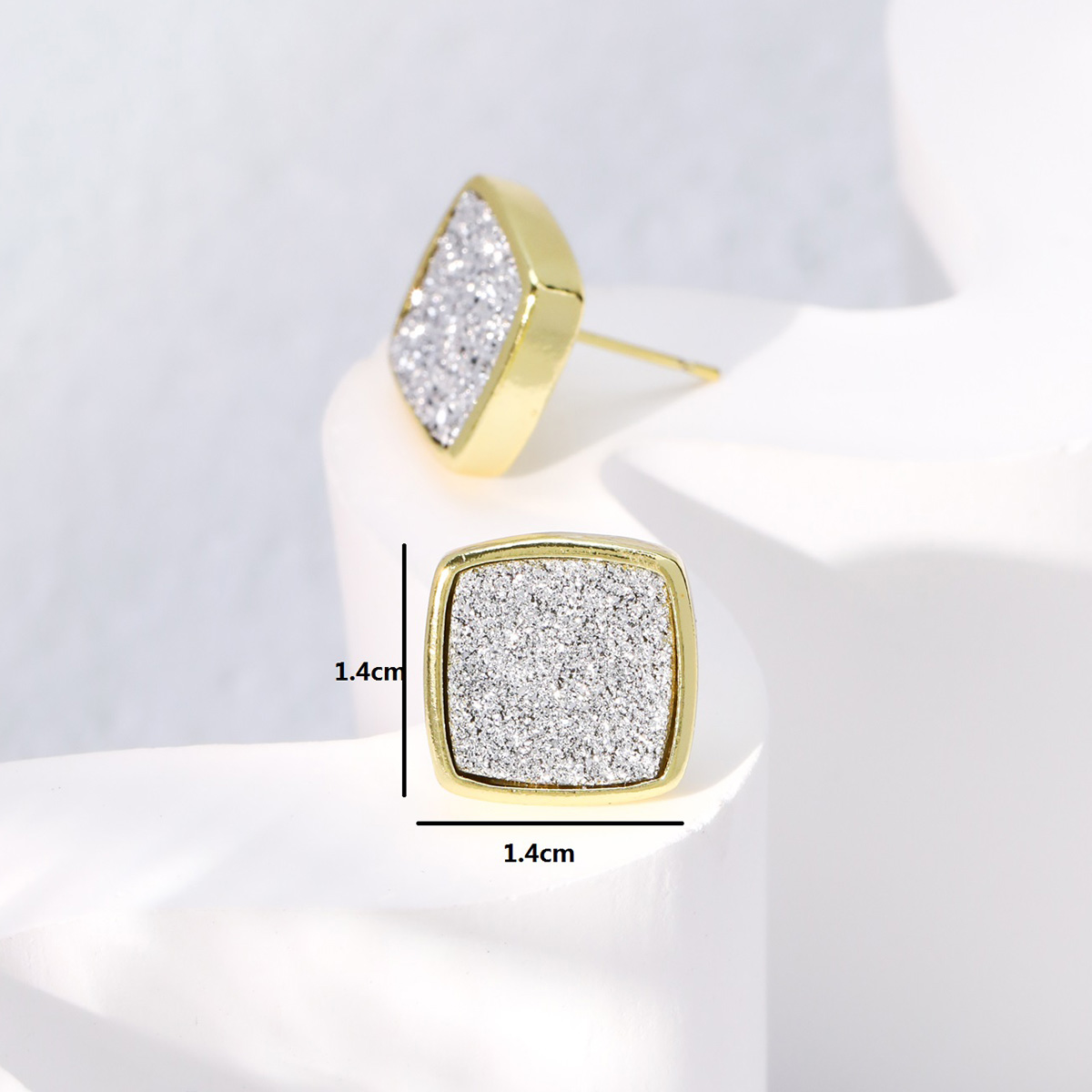 Fashion Square Copper Ear Studs Gold Plated Crystal Copper Earrings 1 Pair