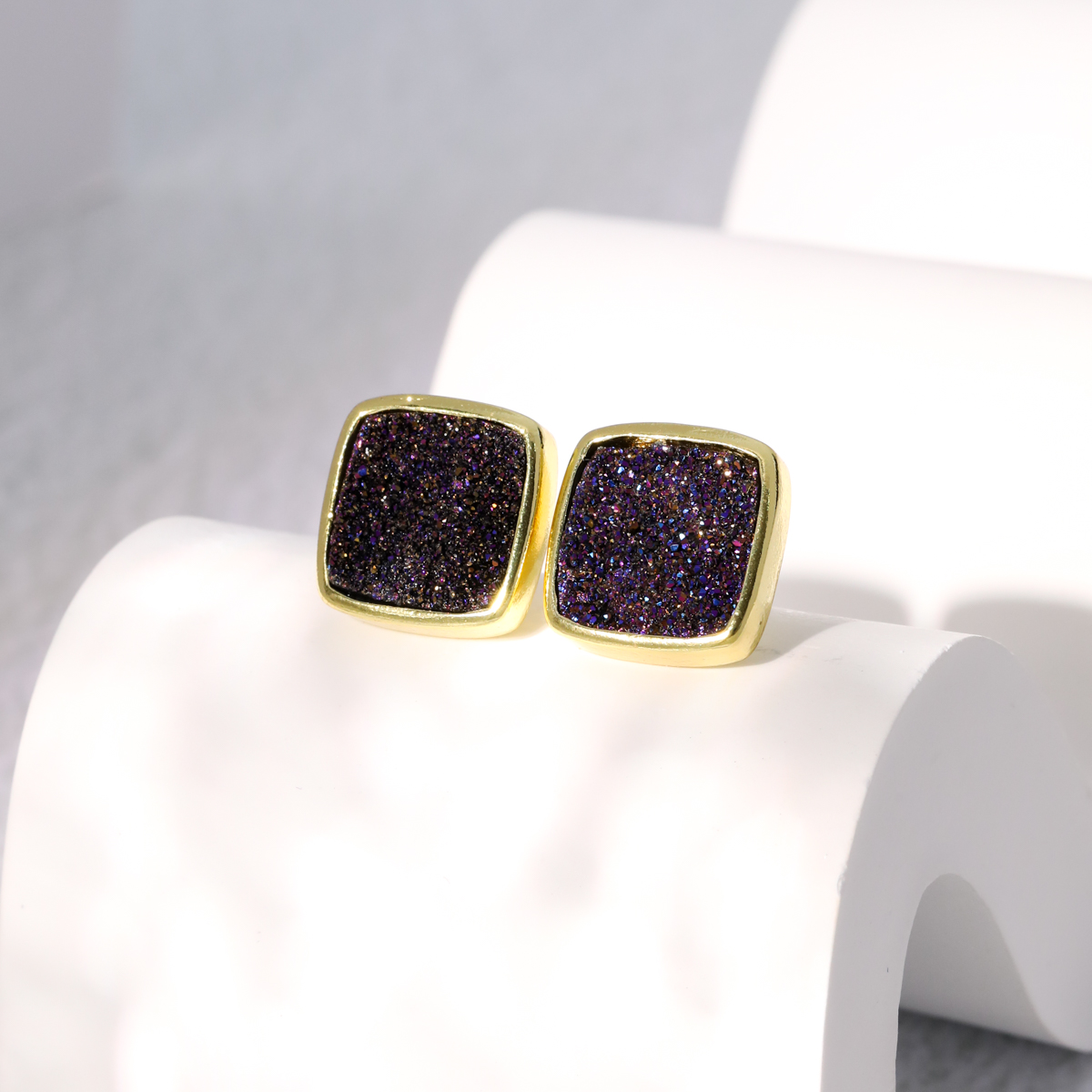 Fashion Square Copper Ear Studs Gold Plated Crystal Copper Earrings 1 Pair