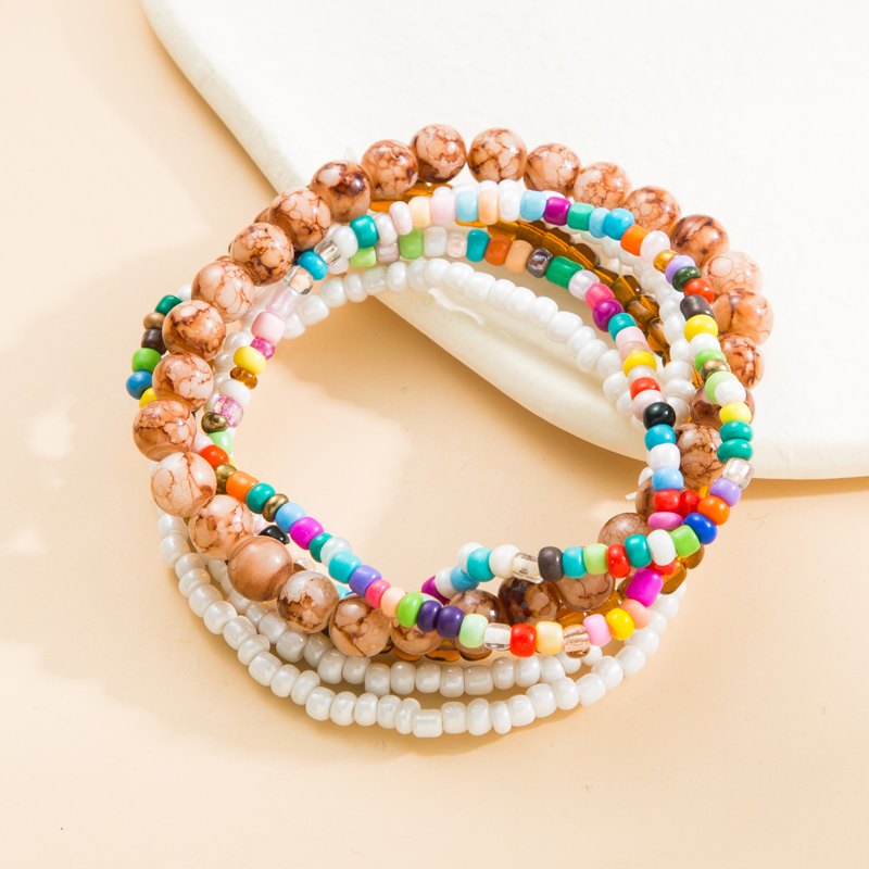 Fashion Colorful Arylic Layered Handmade Bracelets 5 Pieces