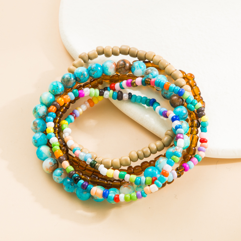 Fashion Colorful Arylic Layered Handmade Bracelets 5 Pieces