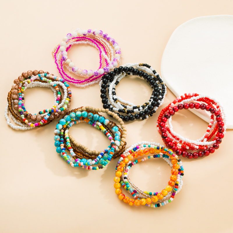 Fashion Colorful Arylic Layered Handmade Bracelets 5 Pieces