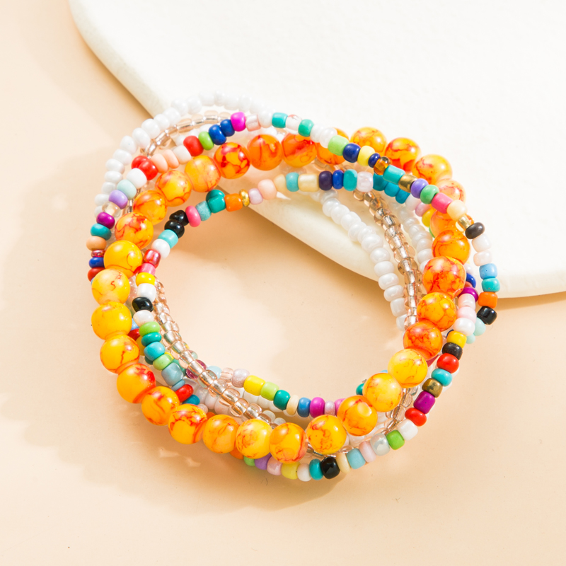 Fashion Colorful Arylic Layered Handmade Bracelets 5 Pieces