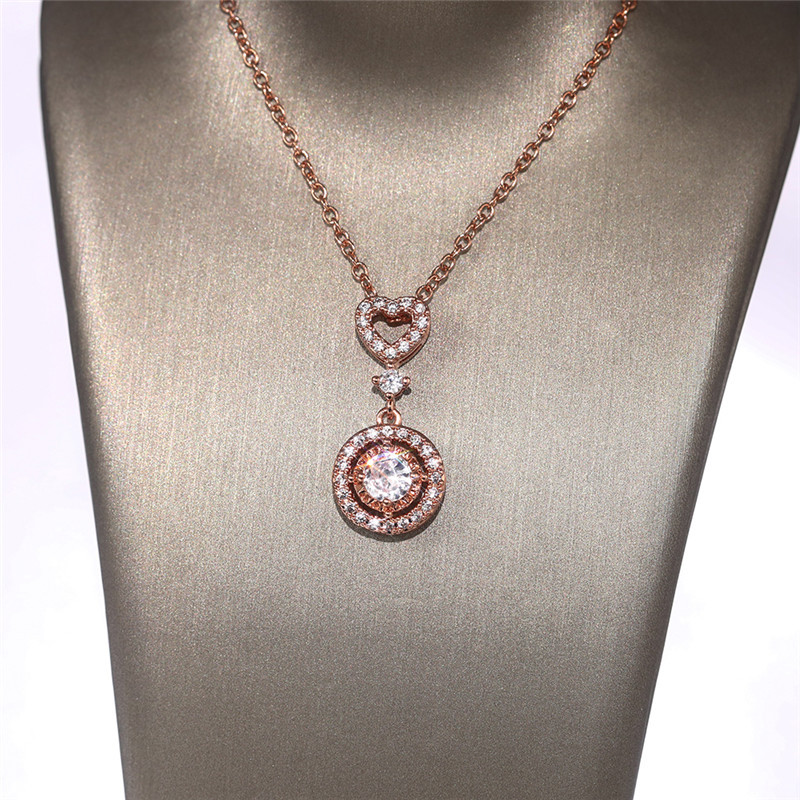 Simple Style Heart Shape Copper Pendant Necklace Inlay Artificial Diamond Zircon Copper Necklaces 1 