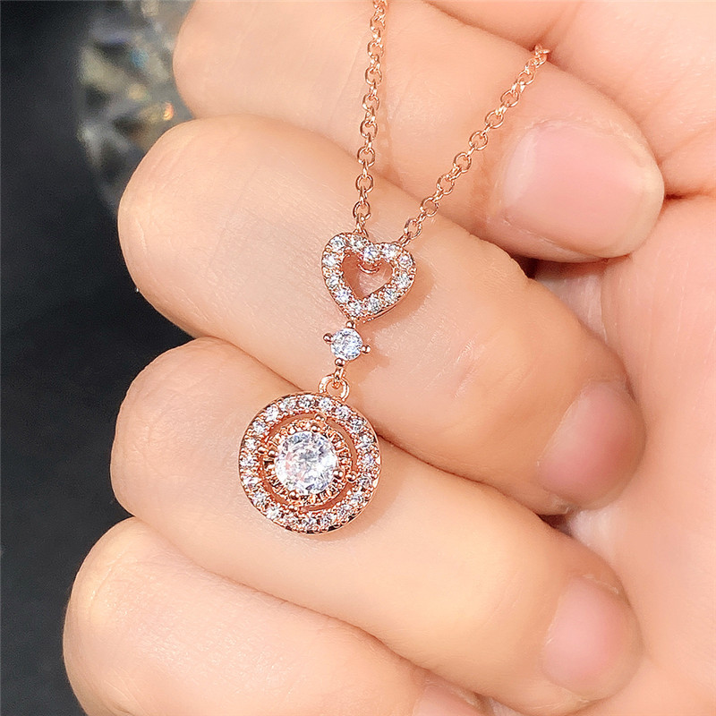 Simple Style Heart Shape Copper Pendant Necklace Inlay Artificial Diamond Zircon Copper Necklaces 1 