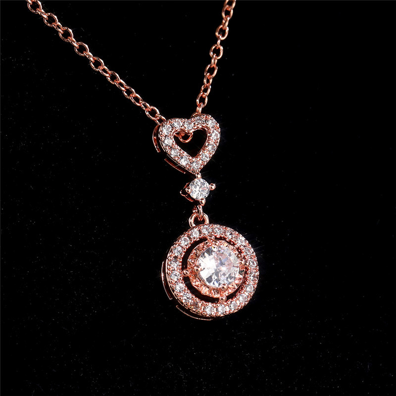 Simple Style Heart Shape Copper Pendant Necklace Inlay Artificial Diamond Zircon Copper Necklaces 1 