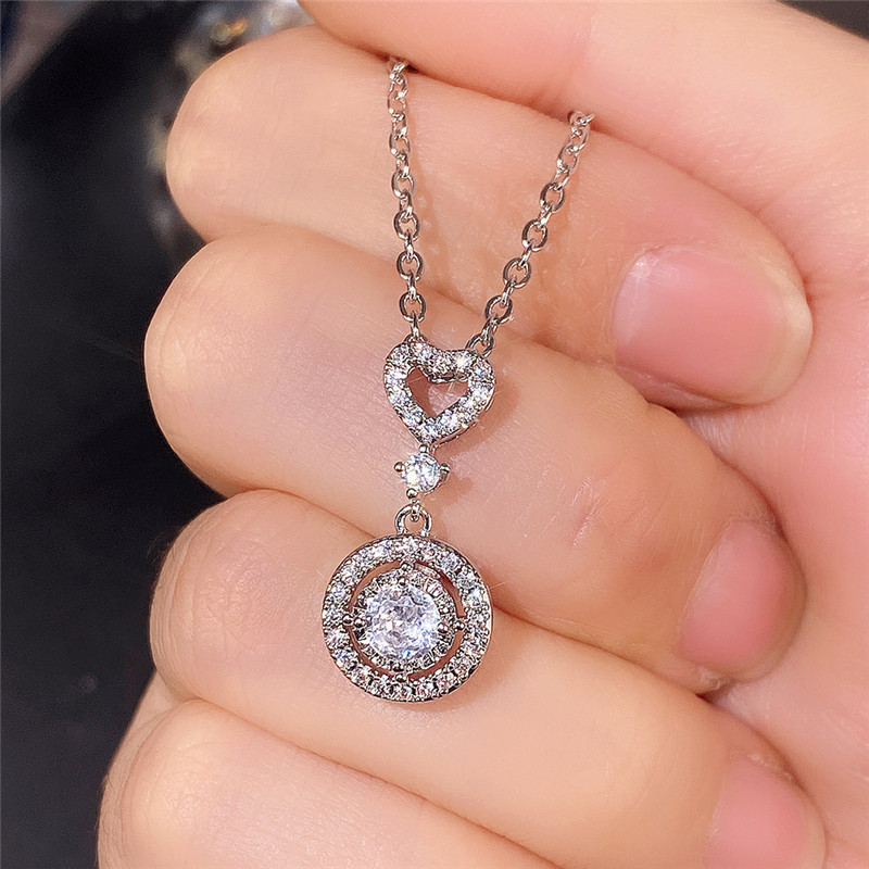 Simple Style Heart Shape Copper Pendant Necklace Inlay Artificial Diamond Zircon Copper Necklaces 1 