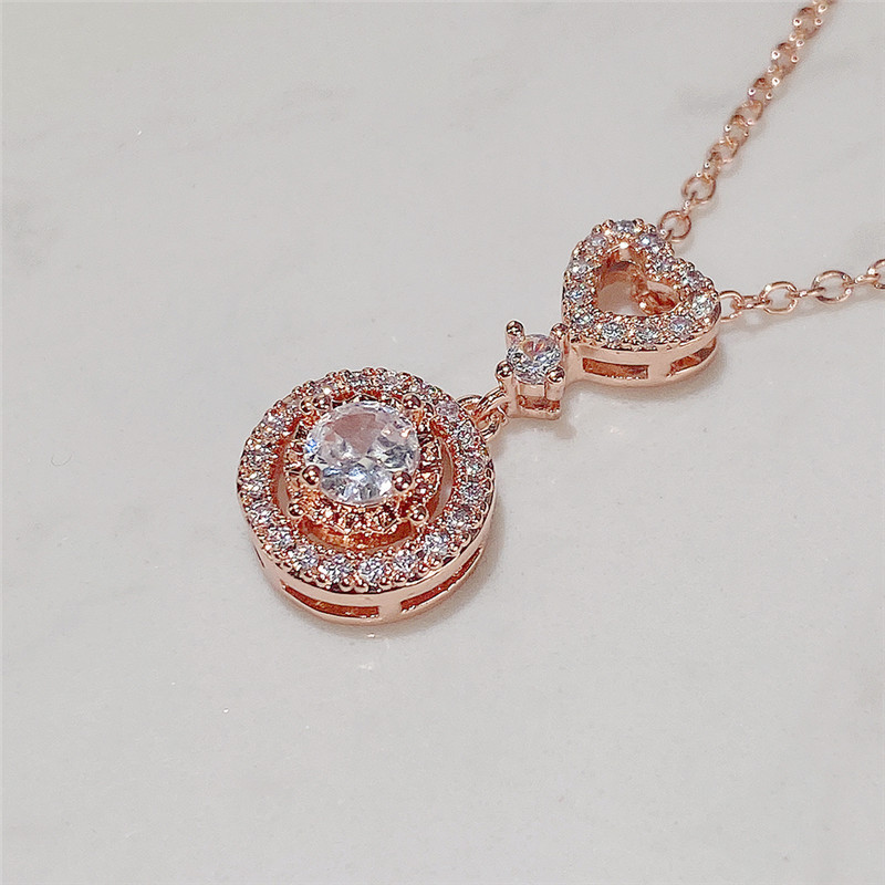 Simple Style Heart Shape Copper Pendant Necklace Inlay Artificial Diamond Zircon Copper Necklaces 1 