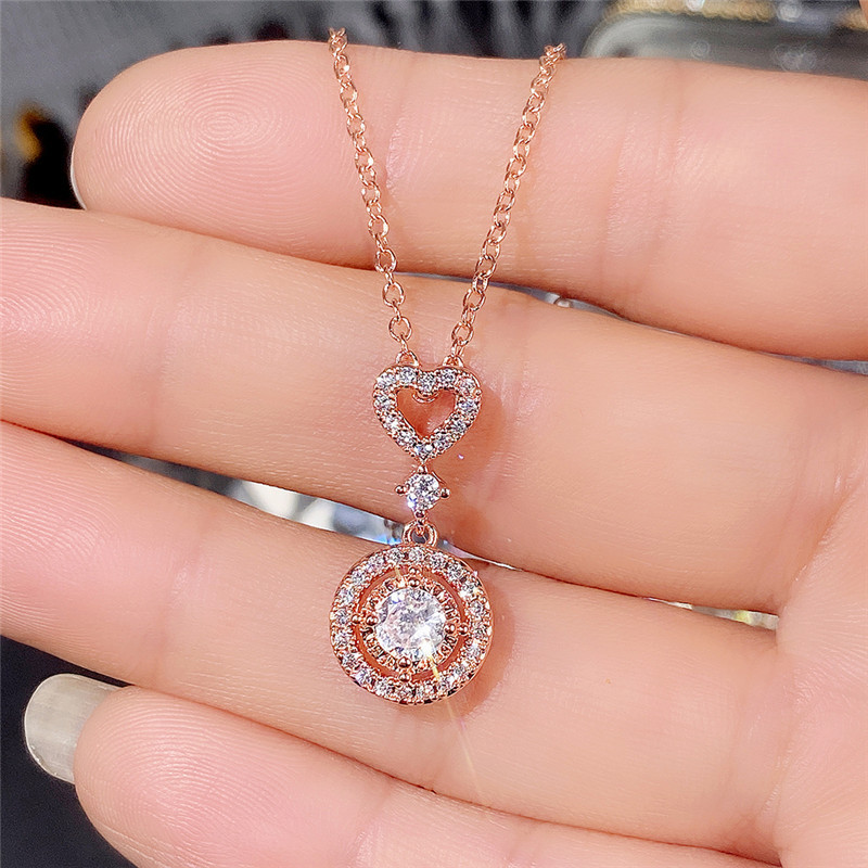 Simple Style Heart Shape Copper Pendant Necklace Inlay Artificial Diamond Zircon Copper Necklaces 1 