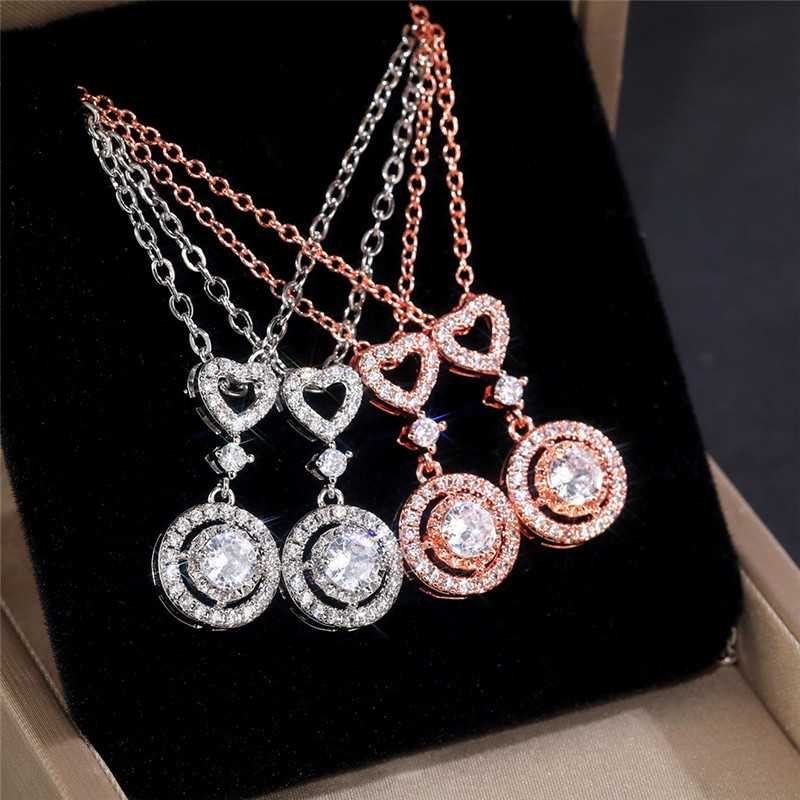 Simple Style Heart Shape Copper Pendant Necklace Inlay Artificial Diamond Zircon Copper Necklaces 1 