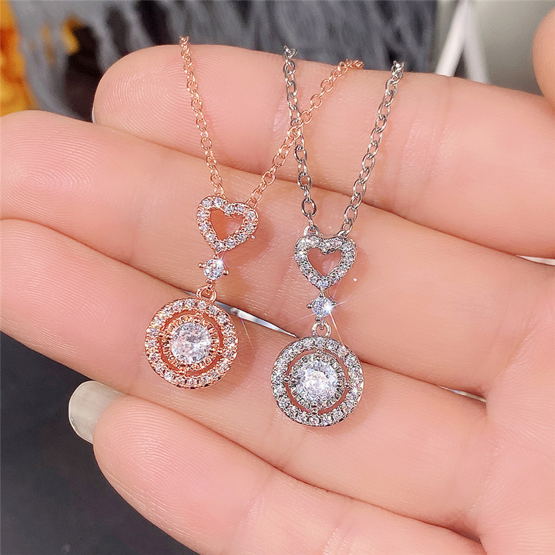 Simple Style Heart Shape Copper Pendant Necklace Inlay Artificial Diamond Zircon Copper Necklaces 1 