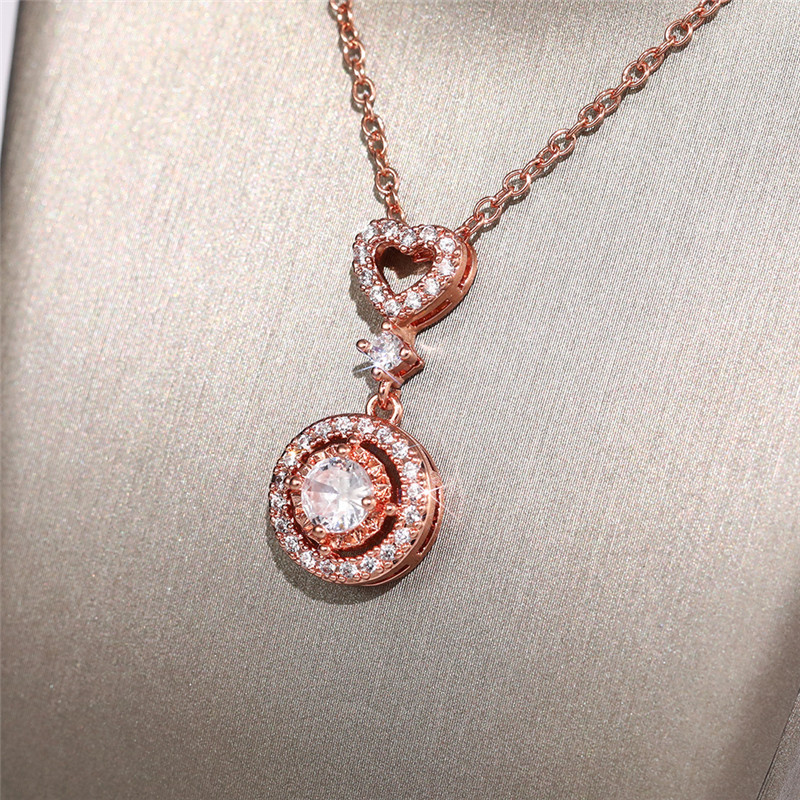 Simple Style Heart Shape Copper Pendant Necklace Inlay Artificial Diamond Zircon Copper Necklaces 1 