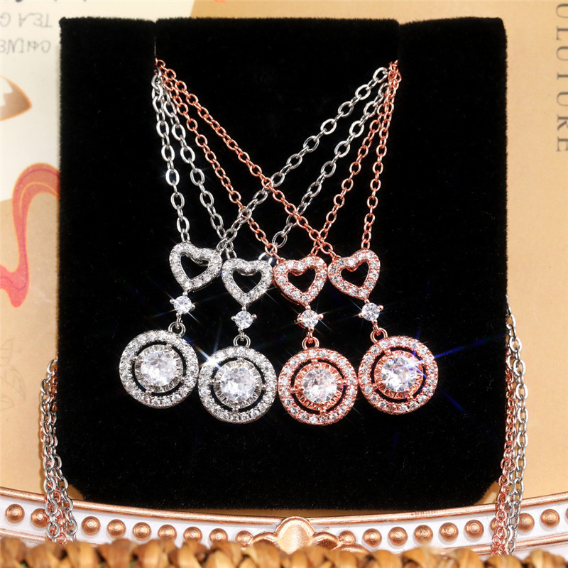 Simple Style Heart Shape Copper Pendant Necklace Inlay Artificial Diamond Zircon Copper Necklaces 1 