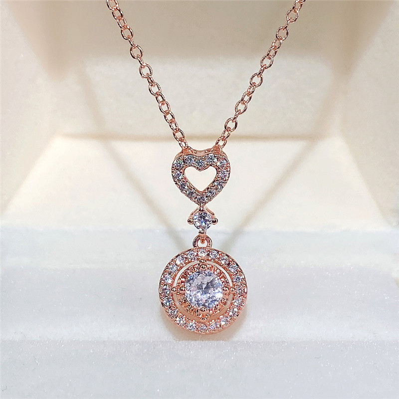 Simple Style Heart Shape Copper Pendant Necklace Inlay Artificial Diamond Zircon Copper Necklaces 1 