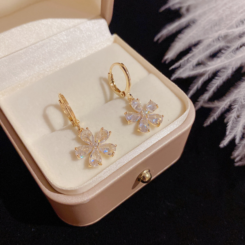 Simple Style Flower Alloy Inlay Zircon Drop Earrings