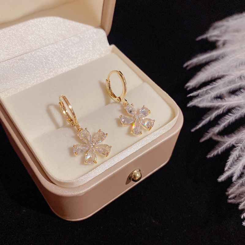 Simple Style Flower Alloy Inlay Zircon Drop Earrings