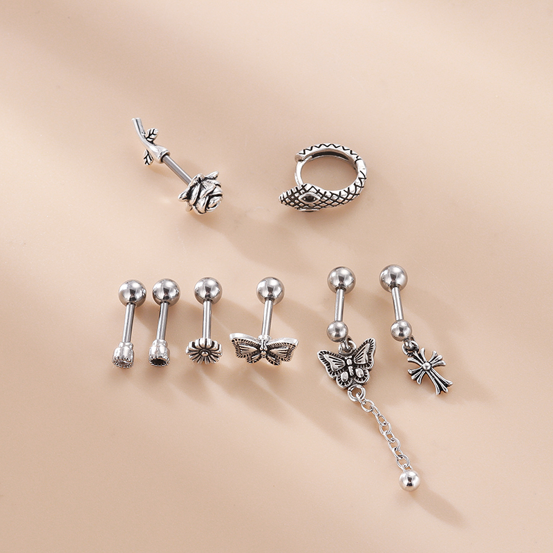 Retro Flower Snake Stainless Steel Ear Studs Plating Stainless Steel Earrings 1 Piece