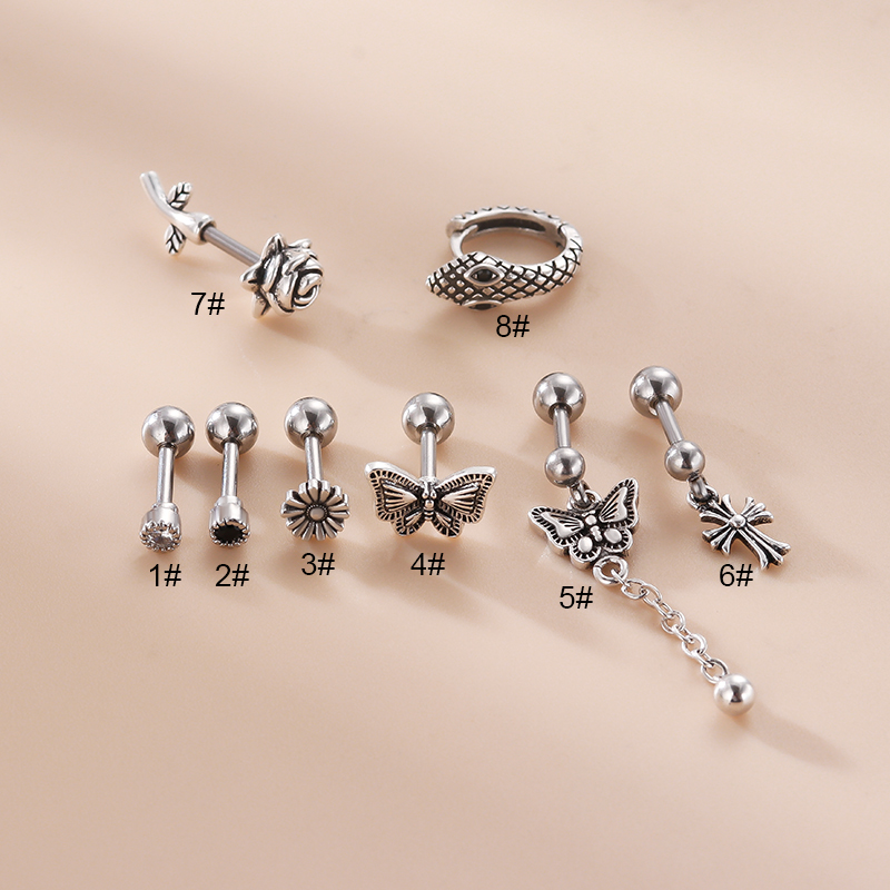 Retro Flower Snake Stainless Steel Ear Studs Plating Stainless Steel Earrings 1 Piece