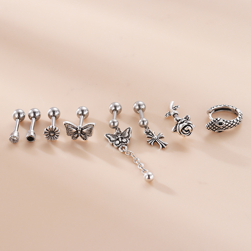 Retro Flower Snake Stainless Steel Ear Studs Plating Stainless Steel Earrings 1 Piece